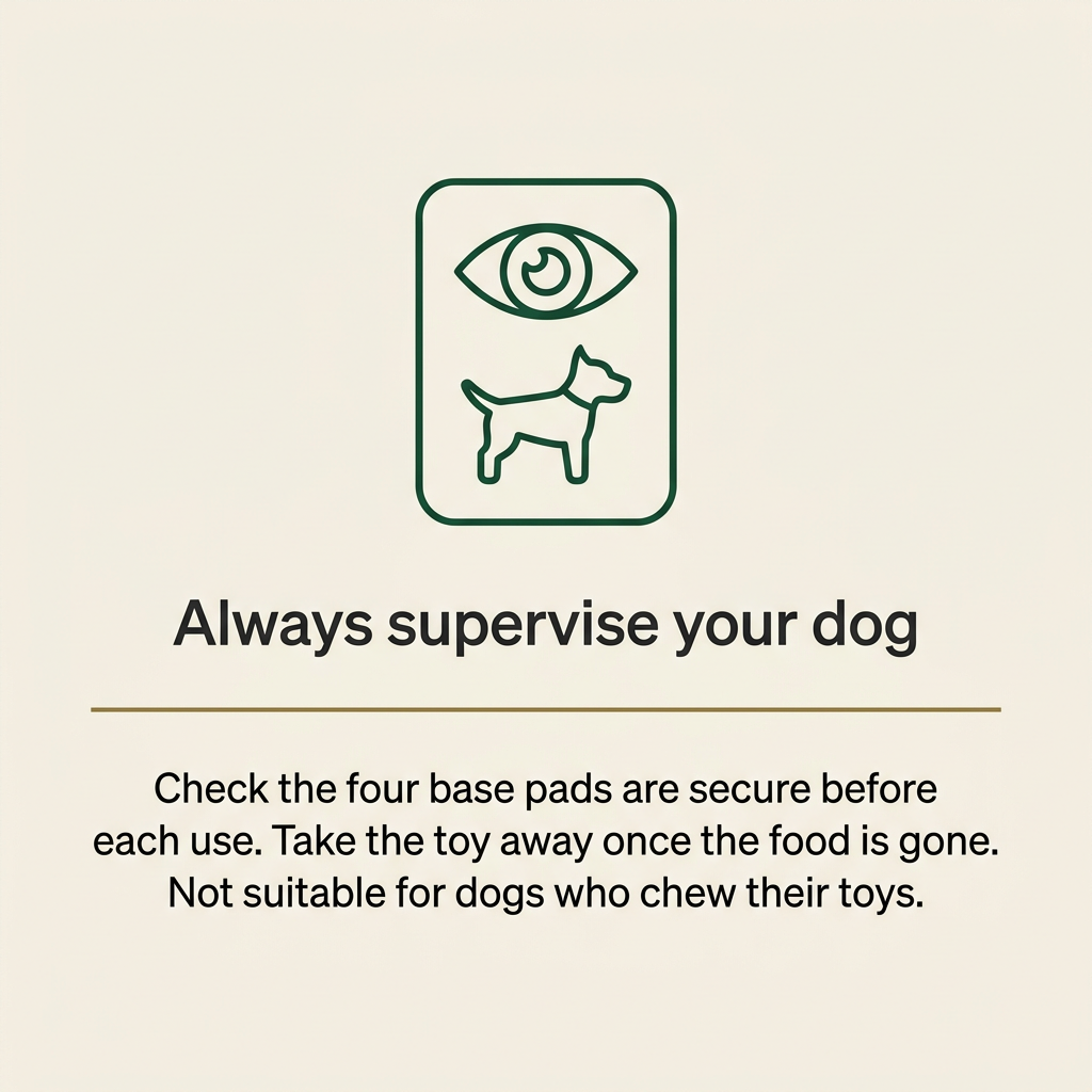 Safety card: trim your dog's nails first, check the four rubber foot pads, and stay in the room