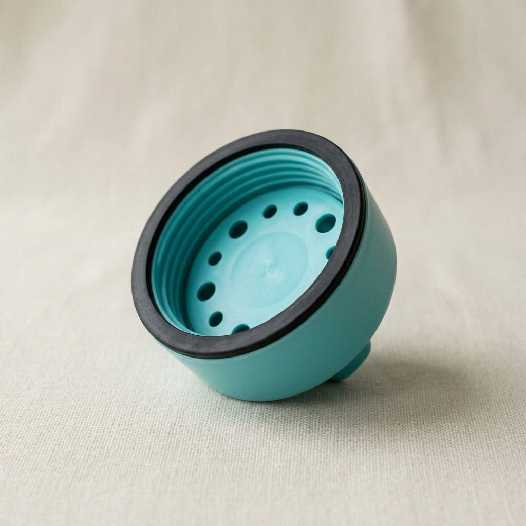 Close-up of the silicone seal and twist lock on the dog water bottle cap